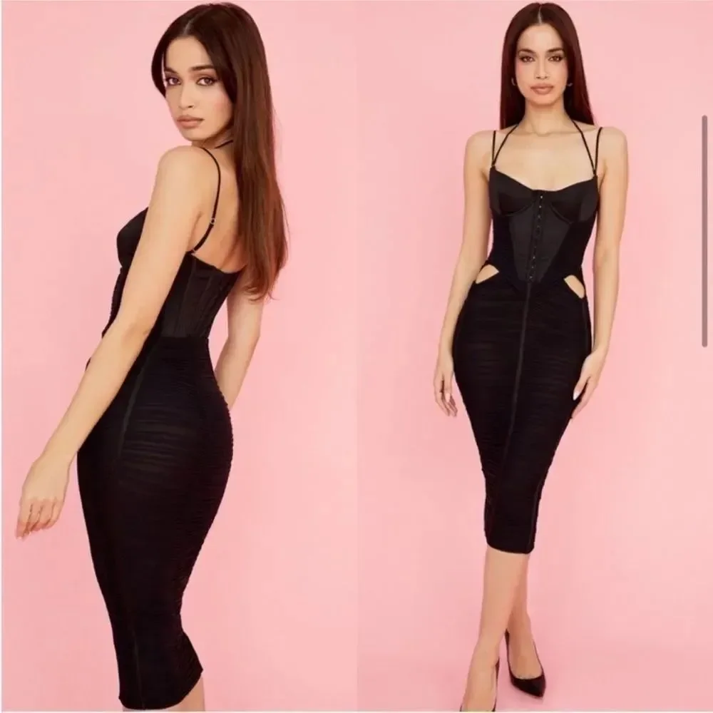 House of CB Maya Black Midi Dress $239